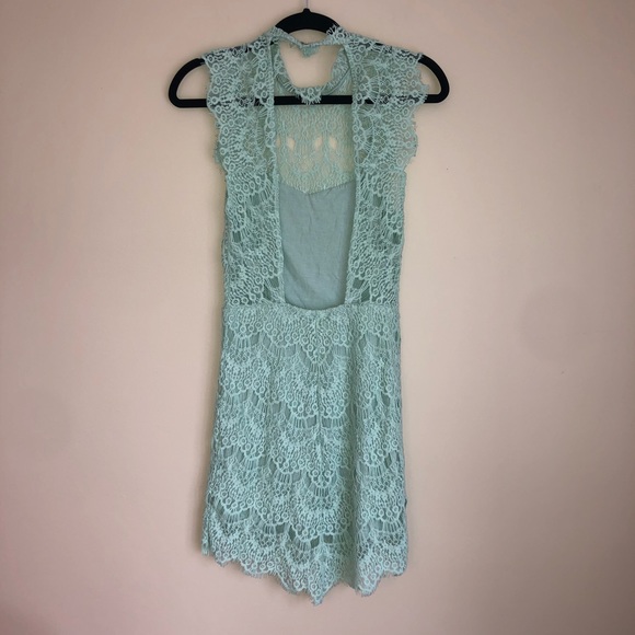 Free People High Neck Backless Lace Green Dress - Picture 4 of 7